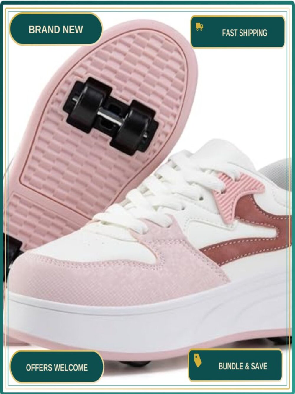Women's Wheeled Roller Skate Sneakers Detachable Wheels Faux Leather Lace-Up
